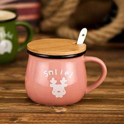 Cute Animal Ceramic Sugar Bowl Set Sugar Dispenser with Wooden Lid Serving Spoon Salt Pot Pepper Storage Jar Seasoning Pot Container Sugar Box Condiment Spice Racks Holder, Pink