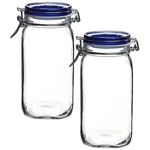 Bormioli Rocco Fido Pot Jar en Verre avec Bouchon Bleu, 1.50 Litres (Lot de 2)