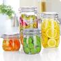 HOMELUNY Set of 4 Clear Glass Airtight Jars Kitchen Cereal Containers for Storage Food Enzyme Bottle for Candy, Cookie, Rice, Sugar,Flour,Snacks Keeping Food Dry & Fresh Square 700ML