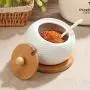 Ceramic cruet seasoning jar salt bowl sugar bowl kitchen household ceramic seasoning jar glass lid storage tank wooden tray,1pcs-J Ceramic cruet seasoning jar salt bowl sugar bowl kitchen household ceramic seasoning jar glass lid storage tank wooden tray,1pcs-J