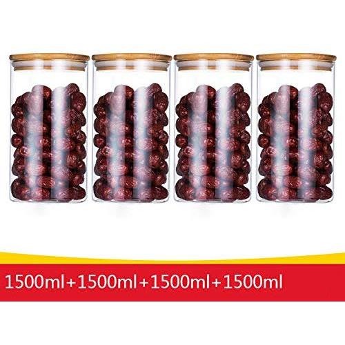 Yl Ly Glass Storage Jars Transparent Sealed Jar Honey Food Kitchen Storage Box Bamboo Cover Diameter 10Cm Storage Jar 4 Piece Set 1500Ml4