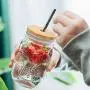 Mason Jar Lids with Straw Hole, ECO Reusable Bamboo Mason Jar Lids for Regular Mouth Mason Jar with 4 Reusable Stainless Steel and Bamboo Straw