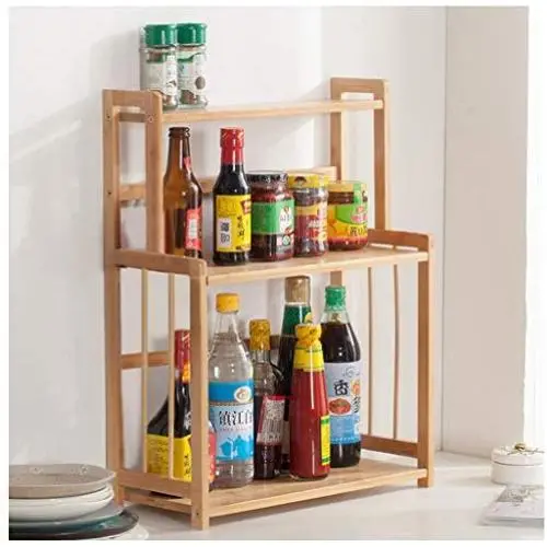 3-stufige Küchen-Gewürzregal, Schrankaufsatz, Gewürzglas-Aufsatz, Bambus-Schubladenauslauf-Organizer-Regalhalter für Badezimmer-Oberflächenregal-Organizer-Regal