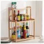 3-stufige Küchen-Gewürzregal, Schrankaufsatz, Gewürzglas-Aufsatz, Bambus-Schubladenauslauf-Organizer-Regalhalter für Badezimmer-Oberflächenregal-Organizer-Regal
