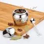 DUDDP Lager Spice-Set, Edelstahl Gewürzschatz-Glasbehälter, für Salz, Pfeffer, Öl und Essig mit passendem Stand, Spiegelpoliert, leicht zu reinigen, stilvoll & robust, einzelne Schale