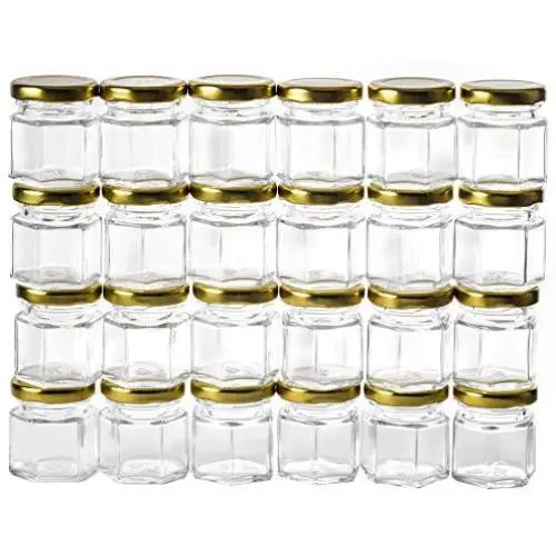Bouteilles en verre hexagonales Gojars 1,5 oz Premium Alimentaire. Petites bouteilles avec couvercles pour cadeaux, faveurs de mariage, miel, confitures et plus encore. (24, 1,5 oz) Bouteilles en verre hexagonales Gojars 1,5 oz Premium Alimentaire. Petites bouteilles avec couvercles pour cadeaux, faveurs de mariage, miel, confitures et plus encore. (24, 1,5 oz)