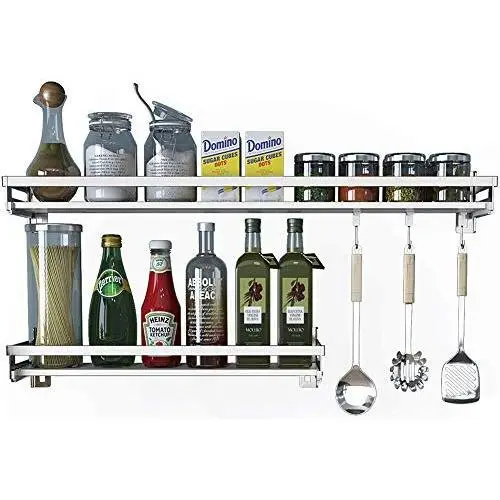 Eastore Wandregal für Gewürze mit 4 Haken – 304 Edelstahl Gewürzregal für Küche, einfach zu montieren, Länge von 30cm bis 100cm