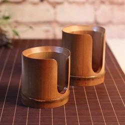 Natural Bamboo Tea Cup Holder Kitchen Storage Canister Tea Ceremony Supplies - Brown, S