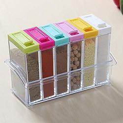 Seasoning Box with Member, Transparent Plastic Cruet Versatile Preserving Jars Pack of 6 with Tray-A