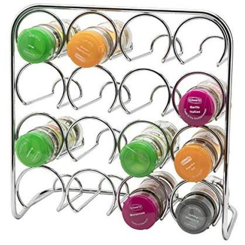 Pisa Spice Rack - Holds 16 Jars - Chrome Storage Stand Kitchen Cooking Organizer - Metal Free Standing - Size 6 x 27 x 12 cm