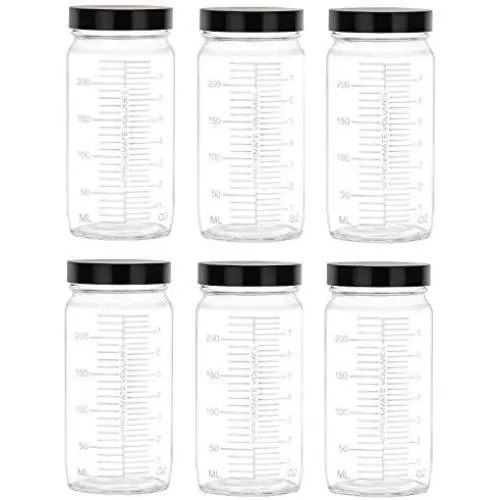 Bocal de Mesure en Verre Nakpunar 6 pcs 8 oz avec Bouchon Plastique Noir Bocal de Mesure en Verre Nakpunar 6 pcs 8 oz avec Bouchon Plastique Noir
