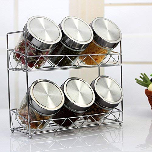 Kitchen glass storage jar set,Sealed cans seasoning box Seasoning jars Seven sets of tea storage bottle Configuration rack-B