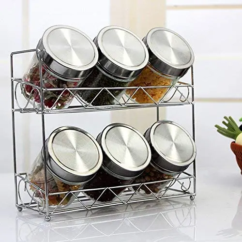 Kitchen glass storage jar set,Sealed cans seasoning box Seasoning jars Seven sets of tea storage bottle Configuration rack-B