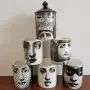 ANH19 Votive Candle Holder- Classic Fornasetti Candle Holder with blacklid Ceramic Storage Bin Art Candlestick Holder Retro Handmade Storage Jars Home Decor