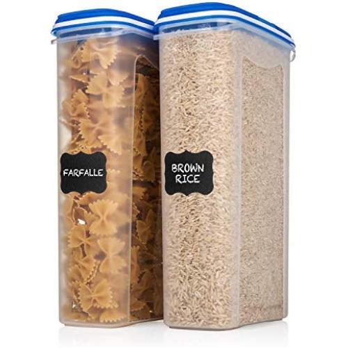 Shazo Food Storage Containers 4-Piece Set (2 Container Set) - Airtight Dry Food with Innovative Dual Utility Interchangeable Lid, One Lid Fits All, Freezer Safe, Airtight Cereal, Spaghetti, Rice