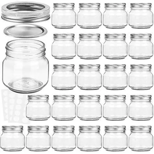 KAMOTA Mason Jars 8 oz With Regular Silver Lids and Bands, Ideal for Jam, Honey, Wedding Favors, Shower Favors, Baby Foods, DIY Magnetic Spice Jars, 24 PACK, 30 Whiteboard Labels Included KAMOTA Mason Jars 8 oz With Regular Silver Lids and Bands, Ideal for Jam, Honey, Wedding Favors, Shower Favors, Baby Foods, DIY Magnetic Spice Jars, 24 PACK, 30 Whiteboard Labels Included