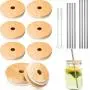 8 Pack Bamboo Mason Jar Lids with Straw Hole Compatible with 70 mm Regular Mouth and 86 mm Wide Mouth Mason Jars (Silicone O-Ring Gasket Included) with Straw and Straw Brushes 8 Pack Bamboo Mason Jar Lids with Straw Hole Compatible with 70 mm Regular Mouth and 86 mm Wide Mouth Mason Jars (Silicone O-Ring Gasket Included) with Straw and Straw Brushes