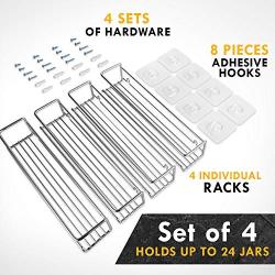 Spice Rack Organizer for Cabinet, Door Mount, or Wall Mounted - Set of 4 Chrome Tiered Hanging Shelf for Spice Jars - Storage in Cupboard, Kitchen or Pantry - Display bottles on shelves, in cabinets