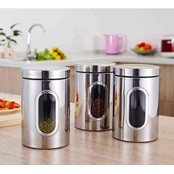 DingSheng 3pcs Stainless Steel Silver Tea Coffee Sugar Kitchen Tools Mirror Liter Food Storage Box Container