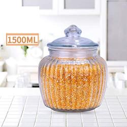 Retro Glass jar, Transparent Storage Containers Lids Durable Round Pot-D 1500mlx3