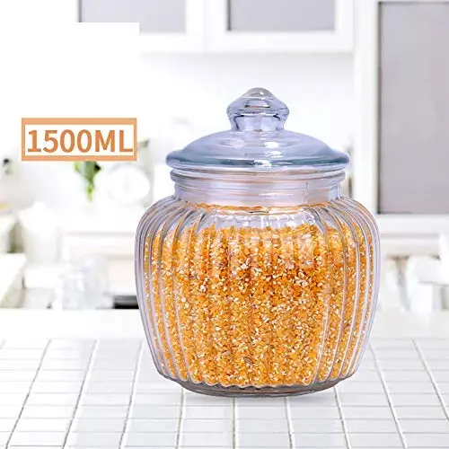 Glasbehälter, transparente Lagerbehälter, Deckel, widerstandsfähige runde Topf-D 1500ml x3