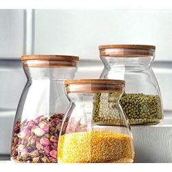 Kitchen Vases Glass Seasoning Jar Wooden Lid Spice Storage Box High Candy Jar,Small