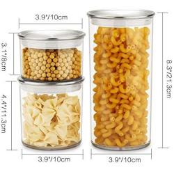 Pack of 3 Clear Plastic Food Storage Jars with Stainless Steel Lids Bottles Containers for Storing Spice, Herbs, Dry Goods, Peanut, Candy and Powders