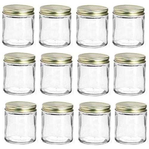 Nakpunar 12 pcs 4 oz Straight Sided Glass Jars with Gold Metal Lids with Plastisol Liner (Gold, 12)