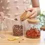 JIAQI Glass Storage Jar with Natural Bamboo Wood Lid & Silicone Seal Ring, Kitchen Glass Food Storage Containers Airtight Canister for Pasta, Tea, Coffee, Cookies, Spice and More, 700ml/23.67oz