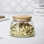 Glasbehälter mit Bambuschlid – Wandmontierbarer Glasbehälter für Tee, Konserven – Dünnwandig, 450ml / 600ml / 750ml (Größe A)