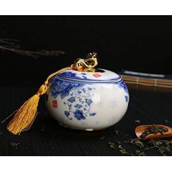 JKCOM Chinese Style Ceramics Tea Container, Tea Caddy, Porcelain Tea Storage Jar Smooth Surface