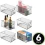 mDesign Plastic Stackable Kitchen Pantry Cabinet, Refrigerator or Freezer Food Storage Bin Container with Handles - Organizer for Fruit, Yogurt, Snacks, Pasta - BPA Free, 10" Long, 6 Pack - Smoke Gray
