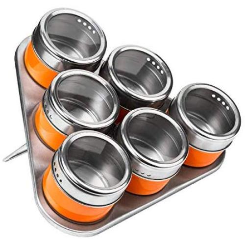Premier Housewares Magnetic Tray with 6 Spice Jars - Orange