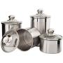 Beautiful Canisters Sets for the Kitchen Counter, Small Sized, 4-Piece Stainless Steel with Glass Lids and 20 ml Measuring Scoop - SilverOnyx Tea Coffee Sugar Canisters - 4pc Glass Lids