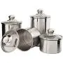 Beautiful Canisters Sets for the Kitchen Counter, Small Sized, 4-Piece Stainless Steel with Glass Lids and 20 ml Measuring Scoop - SilverOnyx Tea Coffee Sugar Canisters - 4pc Glass Lids