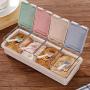 Seasoning Box Seasoning Storage Box Wheat Straw with Spoon 4-compartment Spice Box Storage Container Condiment Jars for Spice Sugar Salt