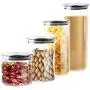 Dicht verschließbare Glas-Lebensmittelbehälter, Set aus 4 Küchen-Lagerbehälter mit Edelstahldeckel, robuste Glasbehälter zur Pantry-Organisation