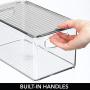 mDesign Plastic Stackable Kitchen Pantry Cabinet, Refrigerator, Freezer Food Storage Bin Box with Handles, Lid - Organizer for Fruit, Yogurt, Snacks, Pasta - 10" Long, 6 Pack - Clear/Smoke Gray