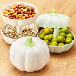 m?kvfa Pumpkin Candy Box Creative 2-Layer Fruit Plate Food Storage Box for Oats, Pasta, Rice, Coffee, Tea, Snacks, Nuts (Yellow)