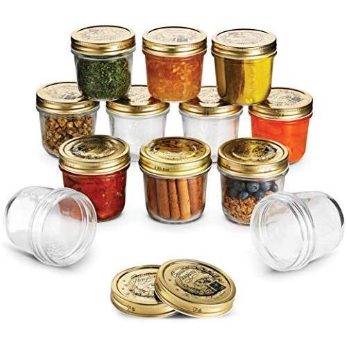 Bormioli Quattro Stagioni Wide Mouth Mason Jars 6 ? Ounce Glass Jar with Metal Airtight Lid Canning Jar for Jam, Jelly, Honey, Great Pickling, Preserving, Meal Prep, Food Storage, Salad Jar (12 Pack)