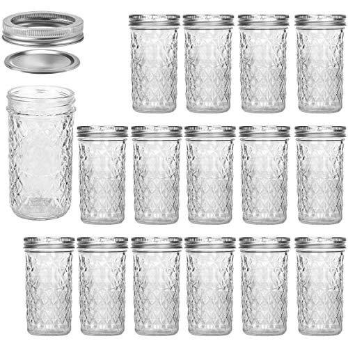 Glasbehälter 12 OZ, VERONES Marmeladen Gläser mit Standarddeckeln, Ideal für Marmelade, Honig, Hochzeitsschuhe, Duschgeschenke, Babybrei, 15er Pack