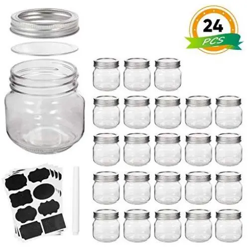 Mason Jars, glass jar 8OZ With Regular Lids and Bands,Ideal for Jam,Honey,Wedding Favors,Shower Favors,Baby Foods,24 PACK Mason Jars, glass jar 8OZ With Regular Lids and Bands,Ideal for Jam,Honey,Wedding Favors,Shower Favors,Baby Foods,24 PACK