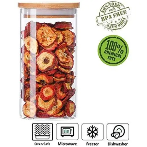 Glas-Cookie-Behälter mit Dichtung und Bambusdeckel, Küchenbehälter zur Trockenlagerung von Lebensmitteln (600ml/20oz)