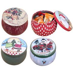 Ozzptuu 4Pcs Retro Round Iron Christmas Candy Storage Jar Sugar Case Box DIY Candle Tin Jars for Christmas Gift Decoration (Random Color)