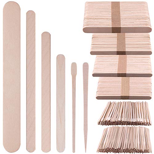 BQTQ 1000 Pieces Wooden Wax Sticks Wax Spatulas Wax Applicator Sticks Waxing Craft Sticks for Hair Eyebrow Removal, 6 Style Assorted