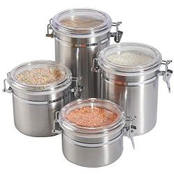 Cwg Set of 4 Storage Canisters with Airtight Lids, 5 inch Stainless Steel storage jar for Tea, Coffee, Sugar, Rice, Biscuits, Oats, Snack etc