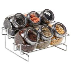 MyGift Metal Spice Container Rack with 6 Glass Jars with Lid, 6-oz Jars