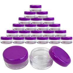 Beauticom 5G/5ML Round Clear Jars with Purple Lids for Lotions, Creams, Toners, Lip Balms, Makeup Samples - BPA Free (Quantity: 25 Pieces)