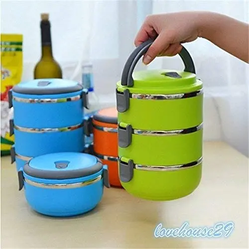 ZHX Wärmebeständige Lunchbox Bento Picknick Lagerung Messdose Edelstahl Mehrfächer für Schüler Kinder Outdoor Camping Blau 3
