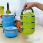 ZHX Wärmebeständige Lunchbox Bento Picknick Lagerung Messdose Edelstahl Mehrfächer für Schüler Kinder Outdoor Camping Blau 3